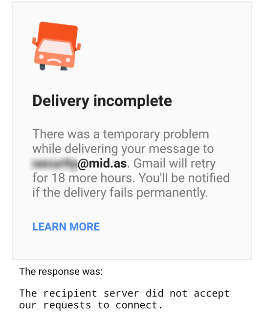 Email Delivery Incomplete